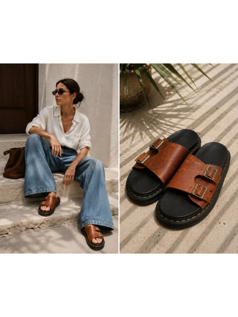 Dr. Martens Dax Luxor Leather Slide Sandals Tan Brown Men's US 7 Women's US 8